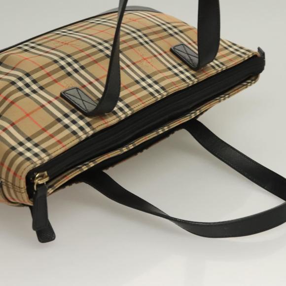 BURBERRY Nova Check Hand Bag Canvas Leather Beige Gold Auth 131011